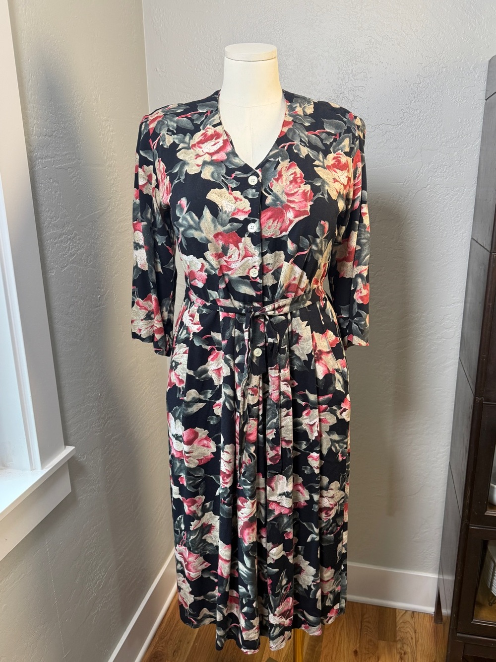 Vintage Carol Anderson California Floral Rayon Cottagecore Midi Dress Size 10